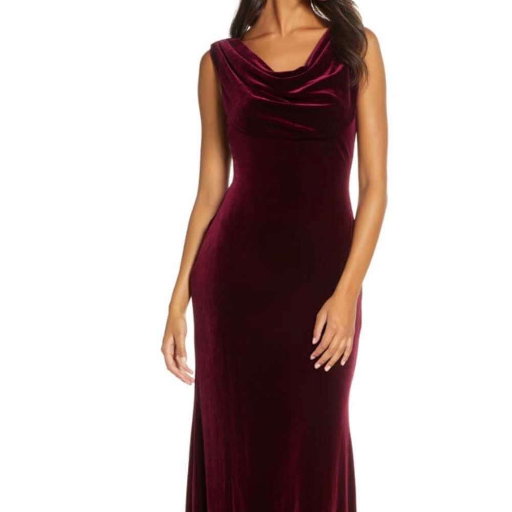 Maroon velvet fitted gown